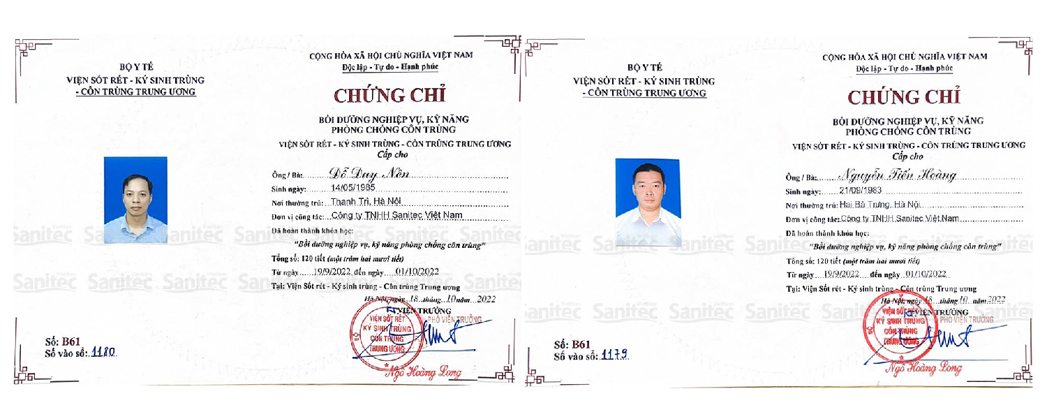 Chứng chỉ nghiệp vụ Sanitec